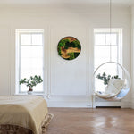 Modern wood and moss wall art by MOSSMOOD hanging on white wall in minimalist room - the product Botanic Bloom.