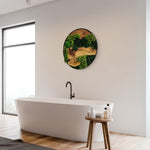 Modern wood and moss wall art by MOSSMOOD hanging on white wall in minimalist room - the product Botanic Bloom.